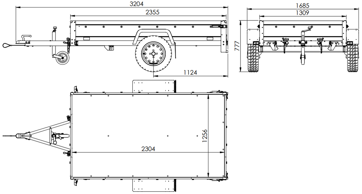 Remorque routière avec bâche haute (110 cm), arceau (110 cm) et roue jockey 230x125 Garden Trailer 230 KIPP